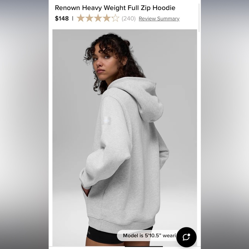 Alo yoga full zip hoodie